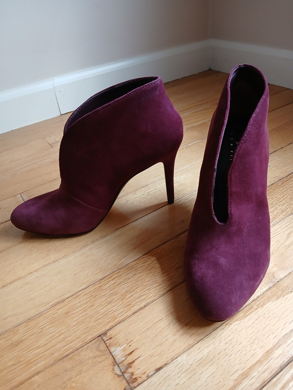 Suede Plum High Heel Ankle Booties - Women's